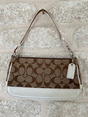 Vintage Coach Signature Jacquard Demi bag brown white leather Y2K shoulder bag